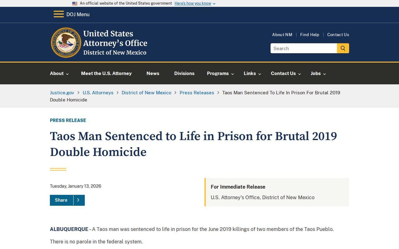 Red River criminal records and a federal Taos area prosecution example
