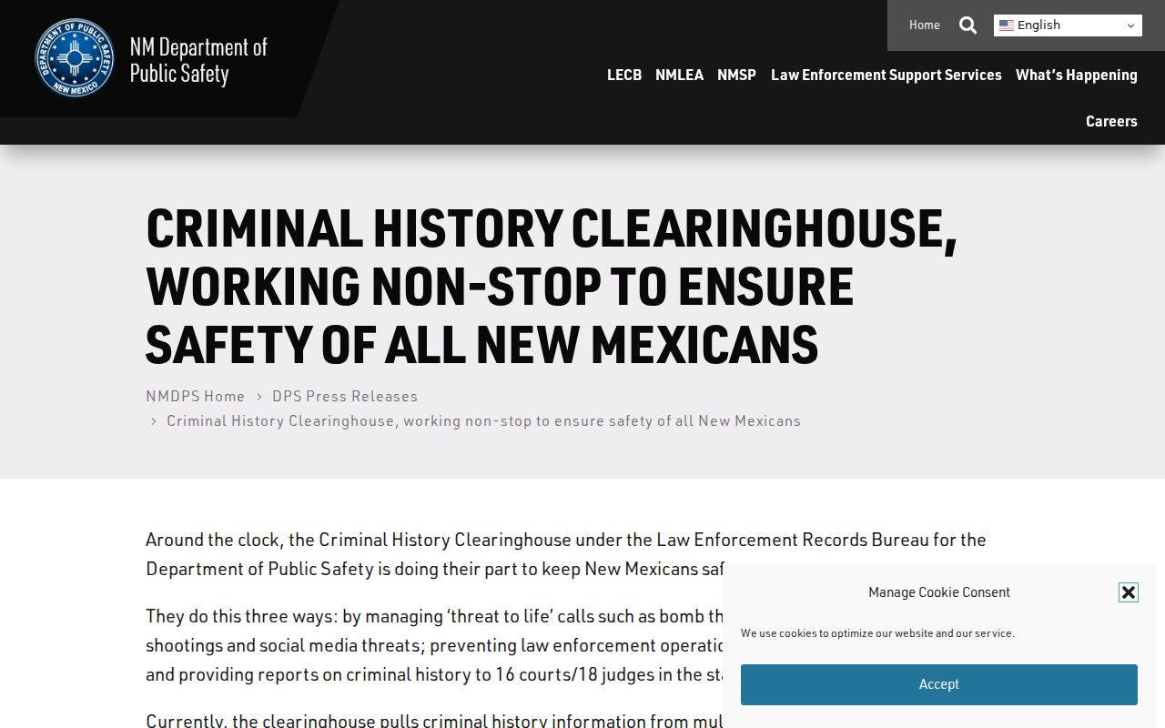 Taos County criminal record data in the DPS clearinghouse