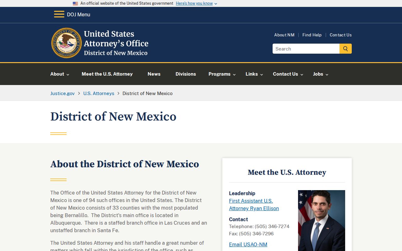 Federal justice source for Taos County criminal records