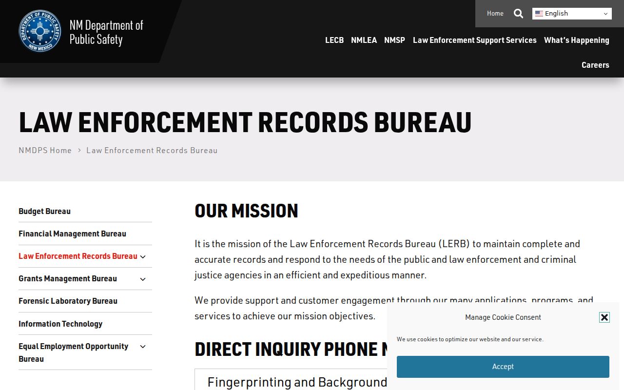 Taos County criminal history repository page at New Mexico DPS