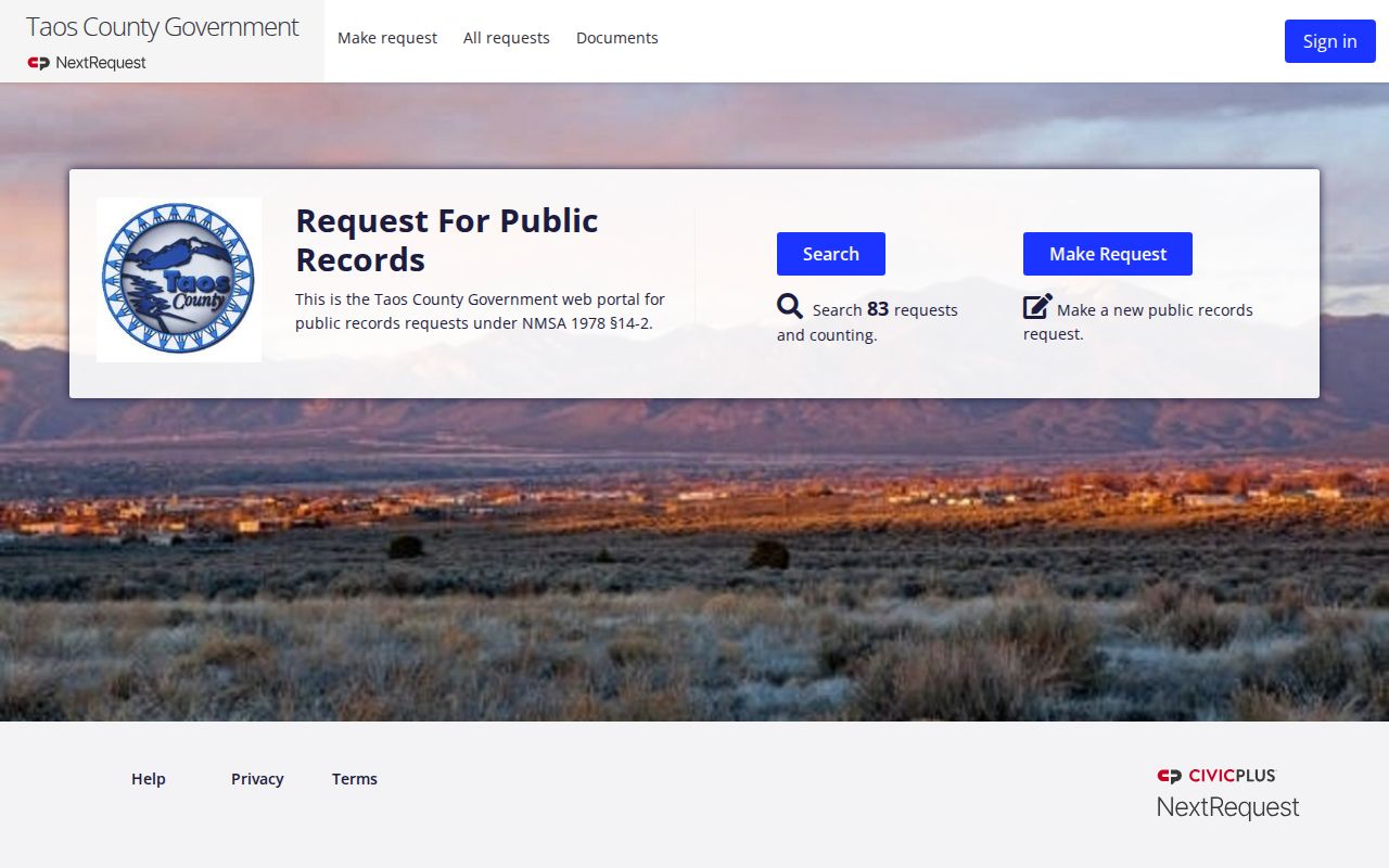 Taos criminal records request through the county NextRequest portal