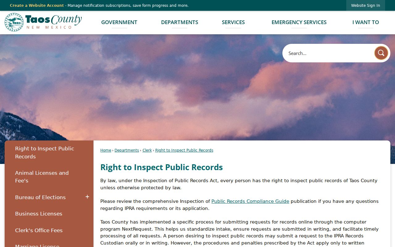 Taos criminal records and Taos County public access instructions